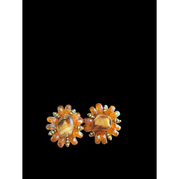 Vintage Amber Color Beaded Necklace and Clip On Earrings Set Unsigned Costume Je - Picture 6 of 10